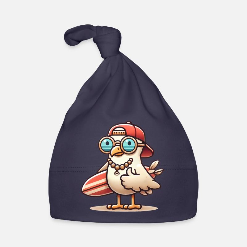 Coole Strandmöwe mit Surfbrett Baby Bio-Mütze