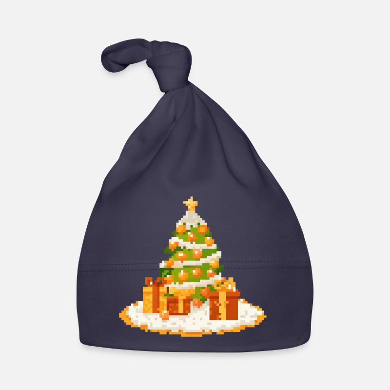 Sapin de Noël Pixel Art avec des cadeaux - Bonnet bio Bébé - marine