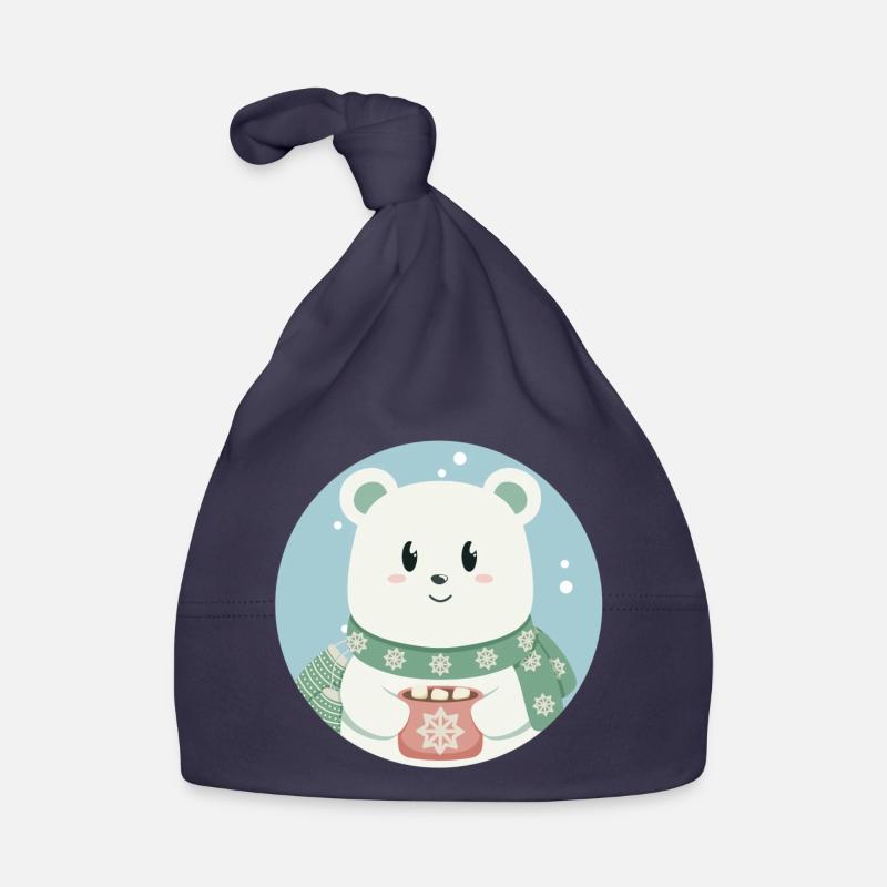 Ours polaire mignon dans l’ de Noël - Bonnet bio Bébé - marine