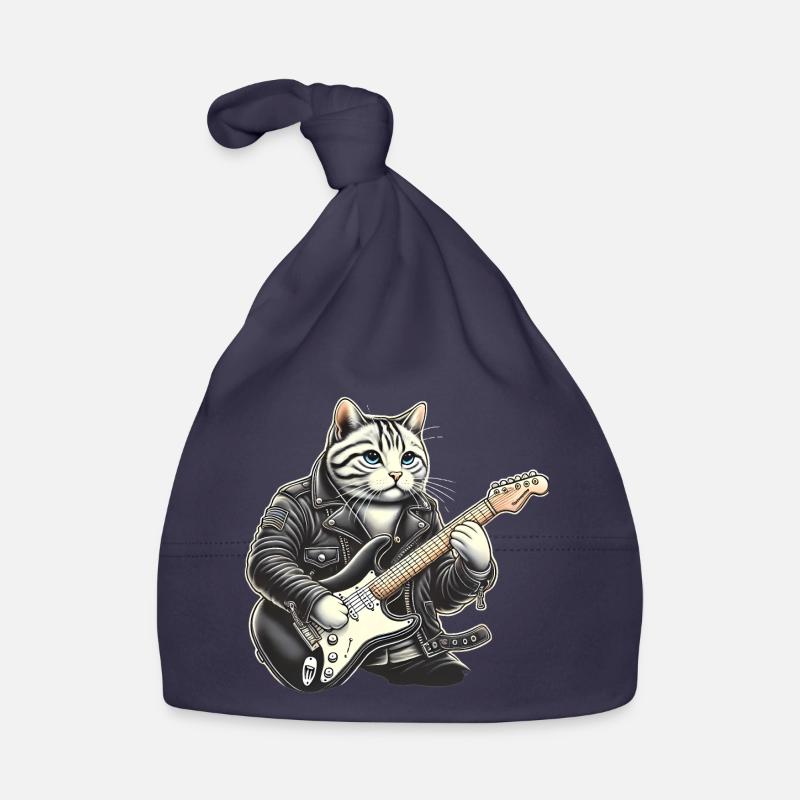 Chat jouant de la guitare - Bonnet bio Bébé - marine