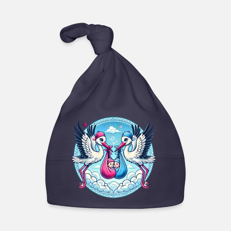 Pink or Blue Stork Baby Bundle Design Organic Baby Cap