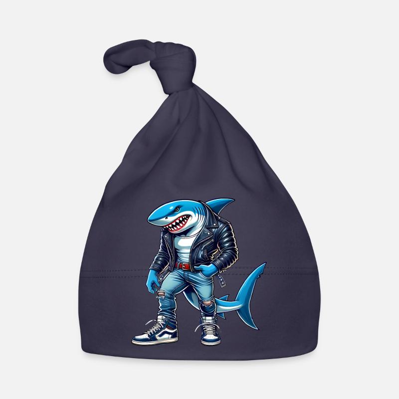 Cool Shark dans un design de veste en cuir - Bonnet bio Bébé - marine