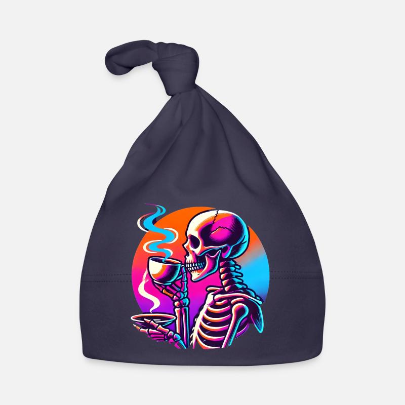 Neon Skeleton Sipping Coffee Design Organic Baby Cap