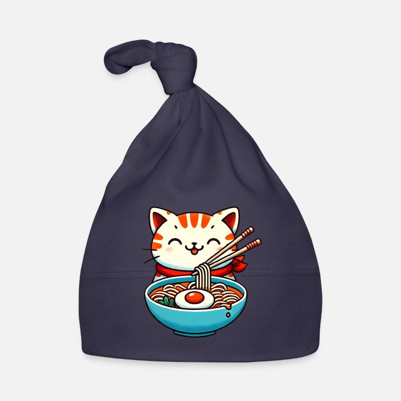 Adorable chat mangeant des ramen Design Bonnet bio Bébé