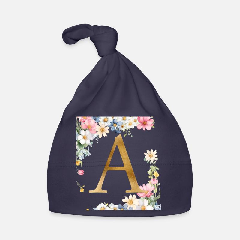 A Monogramm, Floral, personalisierbar Baby Bio-Mütze
