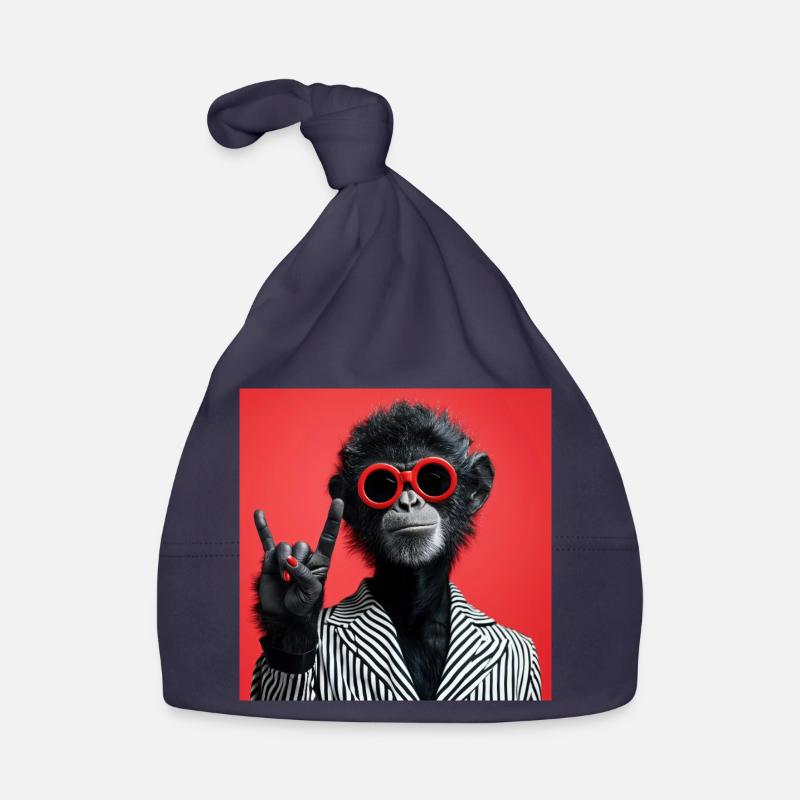 Monkey in red sunglasses making rock gesture Organic Baby Cap