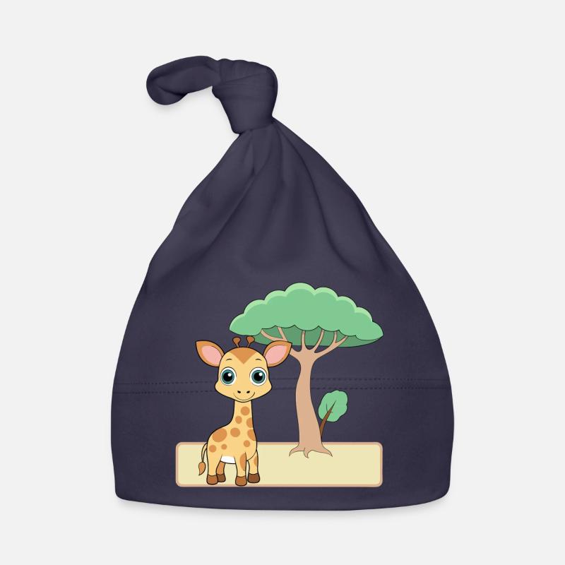 Bébé girafe mignonne près d’un arbre (v02) - Bonnet bio Bébé - marine