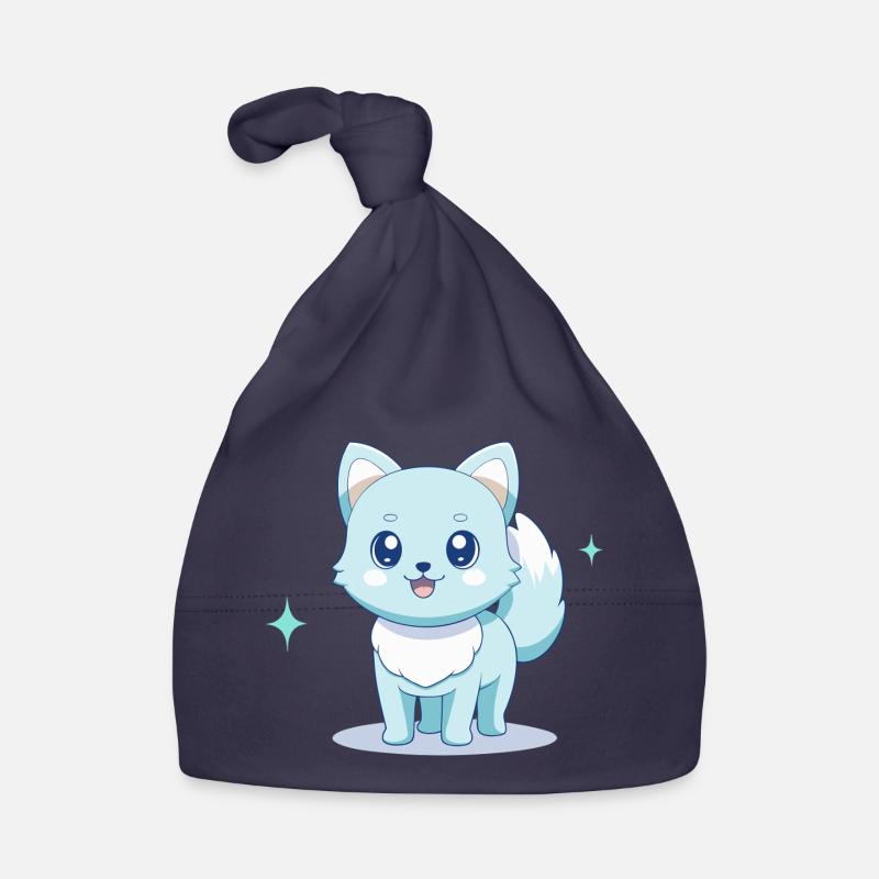 Adorable chien spitz bleu au regard joyeux - Bonnet bio Bébé - marine