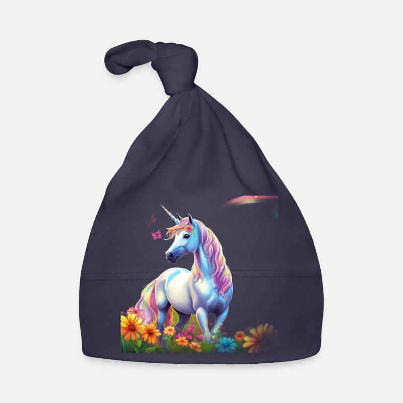 Licorne céleste dans le champ des fleurs avec Schmetterlin Bonnet bio Bébé