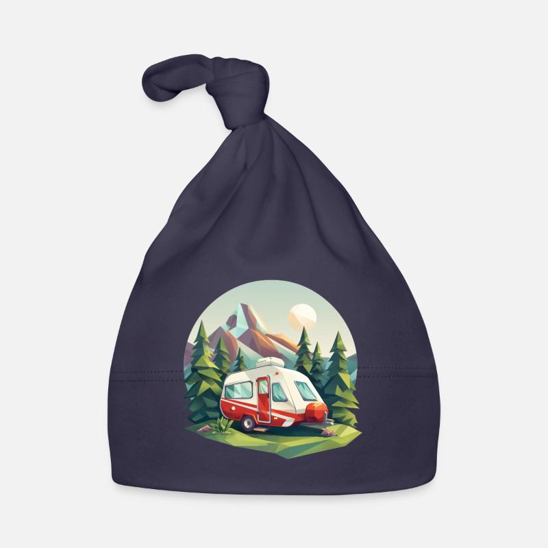 Camping à l’ancienne – Moderne dans un look low poly Bonnet bio Bébé