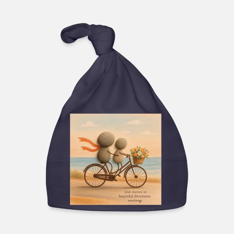 L’amour se déplace sur un vélo de pierre - Bonnet bio Bébé - marine