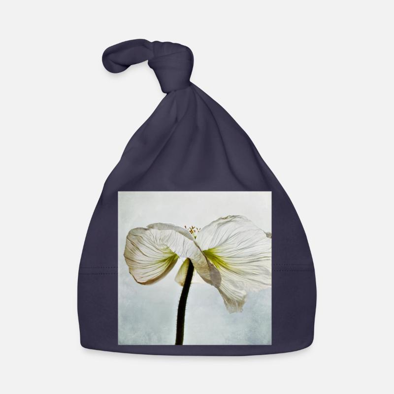 Fleur de pavot blanc - Bonnet bio Bébé - marine