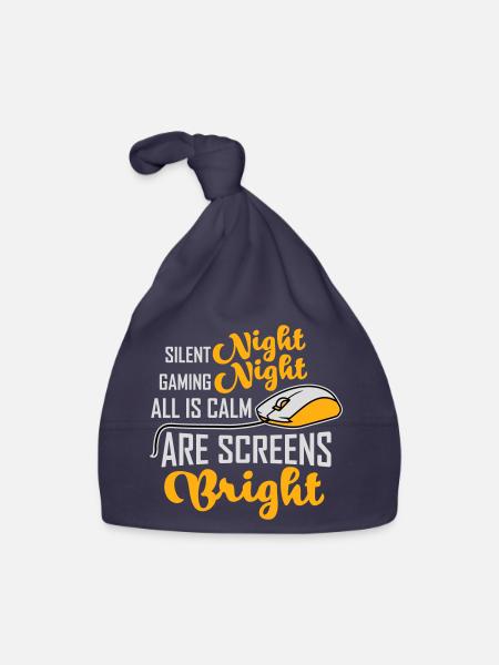 Silent Night Gaming Night All Calm Screens Bright - Baby Bio-Mütze - Navy - Vorne