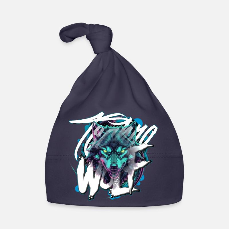 Neon Techno Wolf Head–Rave Wolf Baby Bio-Mütze
