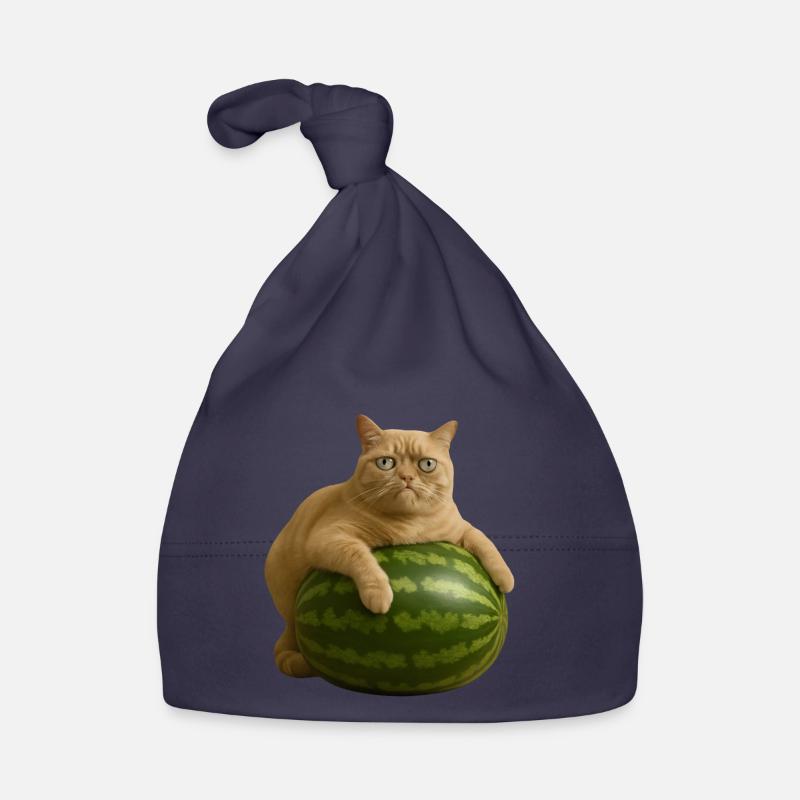 Chat sur pastèque - Mème drôle de chat Bonnet bio Bébé