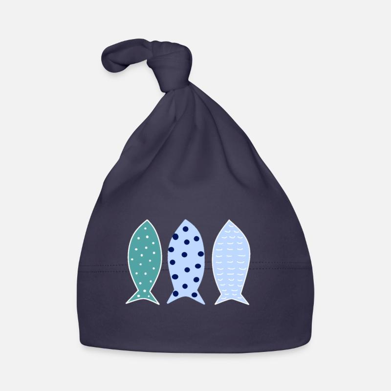 3 fish striped blue Organic Baby Cap