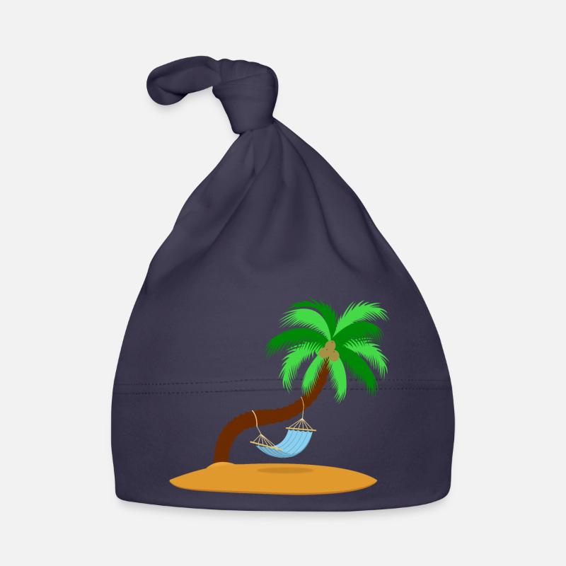 Lonely island with palm tree and hammock Organic Baby Cap