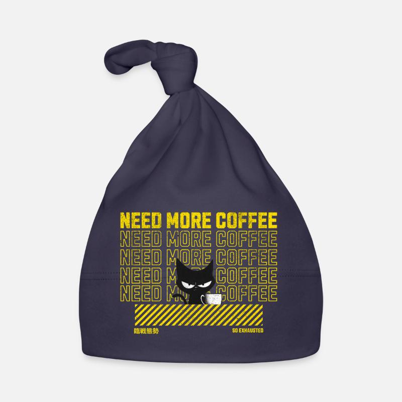 Chat noir avec tasse à café illustration - Bonnet bio Bébé - marine