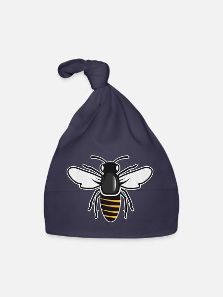 Stilisierte Biene - Insektenmotiv im Patch-Stil - Baby Bio-Mütze - Navy - Vorne
