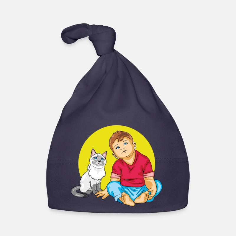 Boy is talking to a Siamese cat Organic Baby Cap
