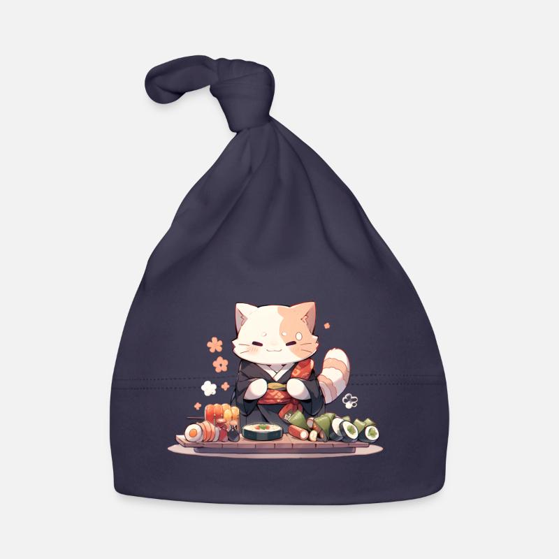 Samurai Cat eat Sushi Baby Bio-Mütze