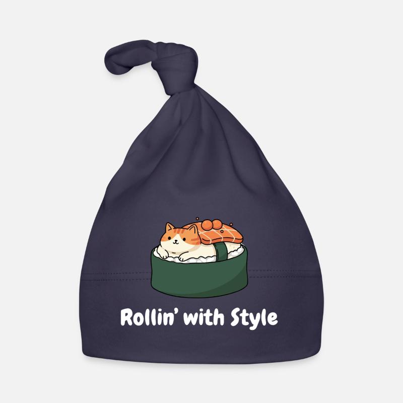 Sushi Cat Roll Style - Bonnet bio Bébé - marine