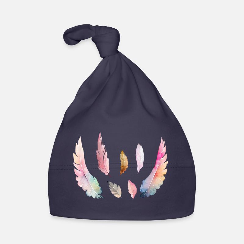 Plumages Colorés d'Aquarelle - Bonnet bio Bébé - marine