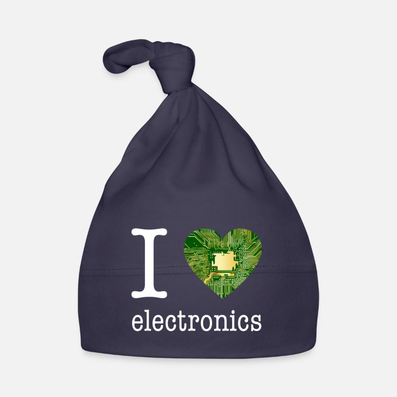 I love Electronics - électronique / idée cadeau - Bonnet bio Bébé - marine