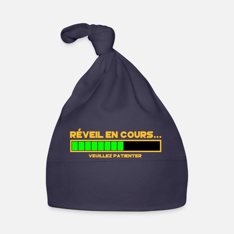 motif réveil en cours - Bonnet bio Bébé - marine