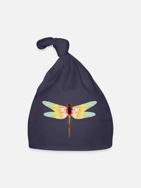 Iridescent Dragonfly – Filigree Insect Motif - Organic Baby Cap - navy - Front