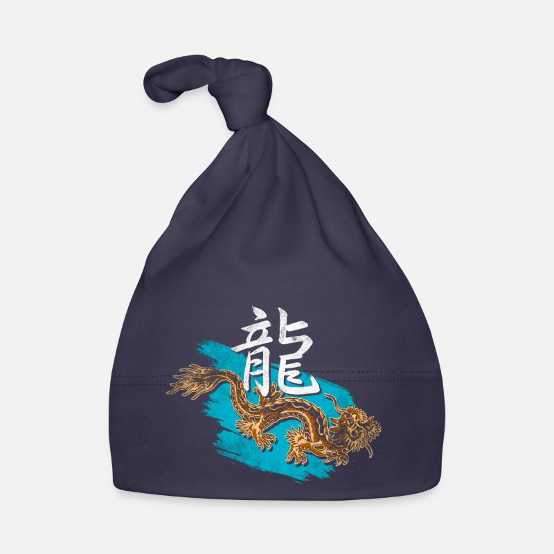 Drache mit chinesischen Schirftzeichen - Baby Bio-Mütze - Navy