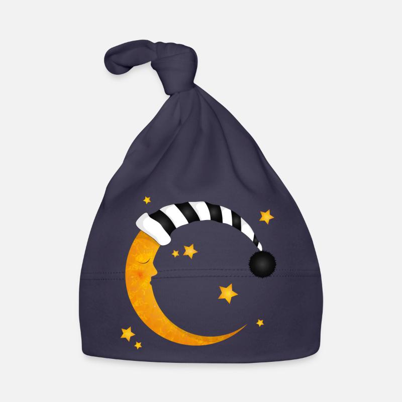 sleeping moon with a striped sleeping cap Organic Baby Cap