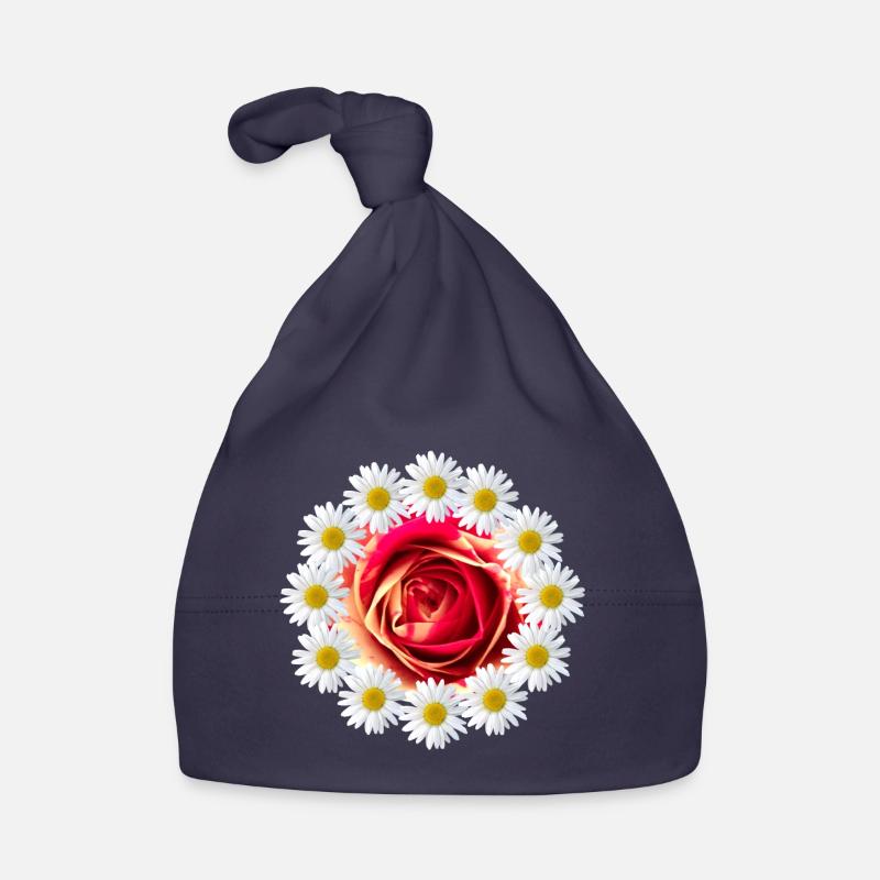 Fleur de rose avec marguerites fleur Rose florale - Bonnet bio Bébé - marine