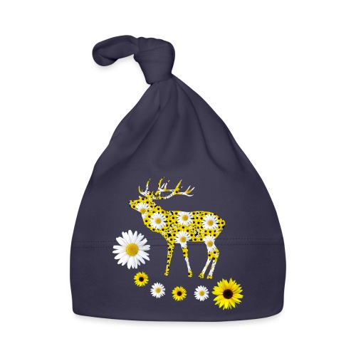 wilder Hirsch mit Sonnenblumen und Margeriten - Baby Bio-Mütze