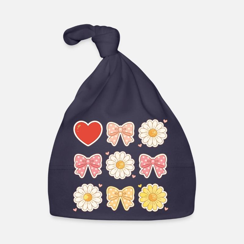 Pastel Daisy Bows Heart Pattern Organic Baby Cap