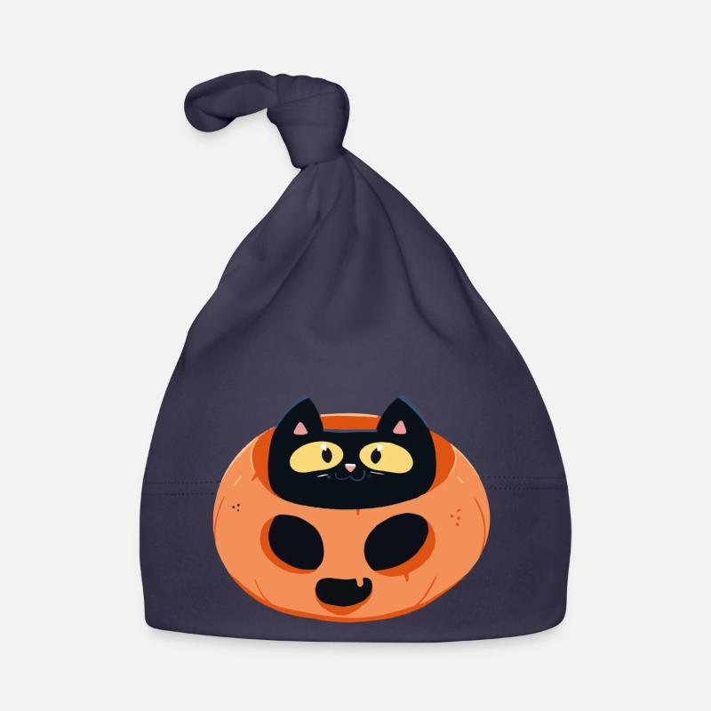 Chat citrouille - Bonnet bio Bébé - marine