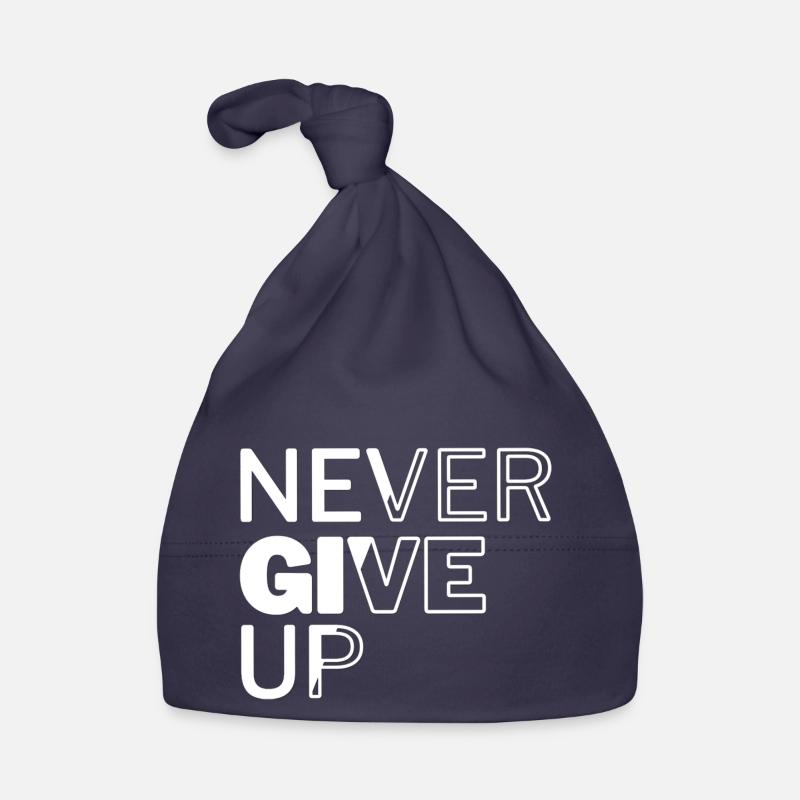 Never give up - Bonnet bio Bébé - marine