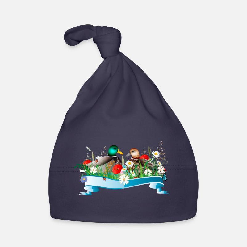 Couple de canards dans le lac avec une rive printanière Bonnet bio Bébé