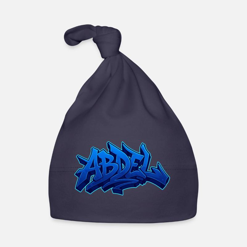 Graffiti Prénom Abdel cadeau idéal imprimable - Bonnet bio Bébé - marine