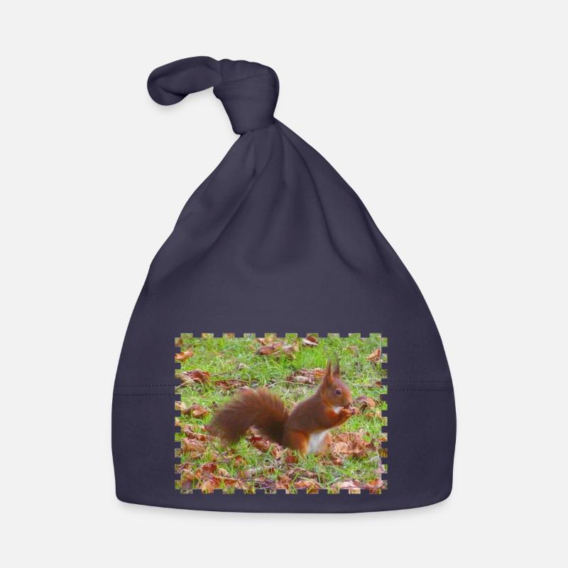 Ecureuil avec une noisette - Bonnet bio Bébé - marine
