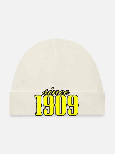 depuis 1909 (jaune) - Bonnet bio Bébé - marine - Devant