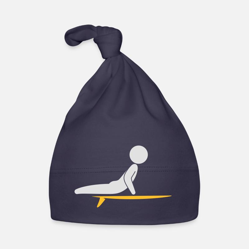 Un surfeur avec sa planche de surf - Bonnet bio Bébé - marine