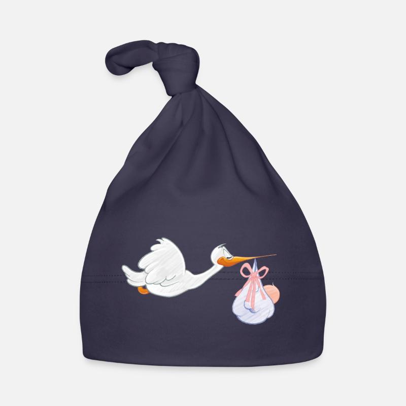 Cigogne avec bébé - Bonnet bio Bébé - marine