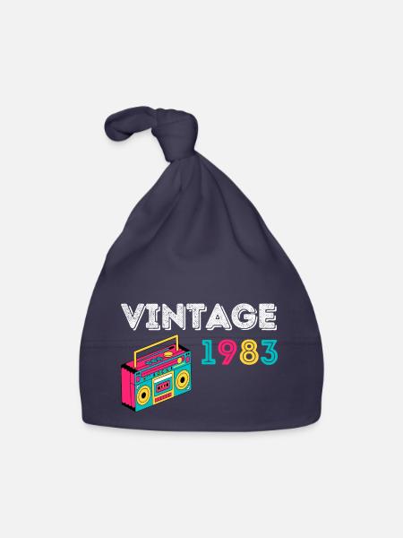 Vintage 1983 Radio 39 Jahre alt 1983 Geburtstag - Baby Bio-Mütze - Navy - Vorne
