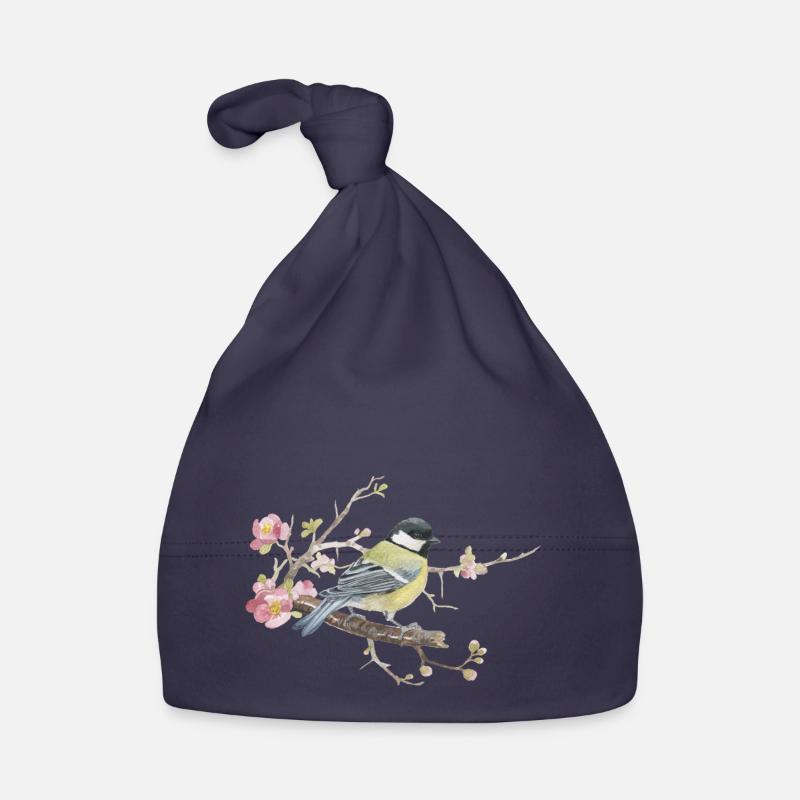 Idéal sur l’aquarelle aimant les fleurs de cerisier - Bonnet bio Bébé - marine