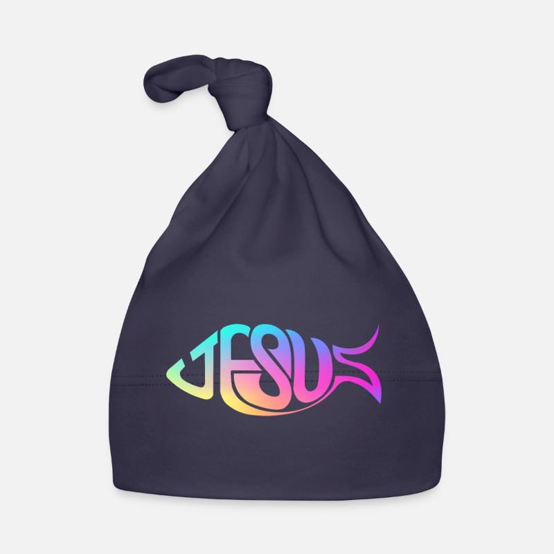 Jésus Poisson Arc-en-ciel - Bonnet bio Bébé - marine
