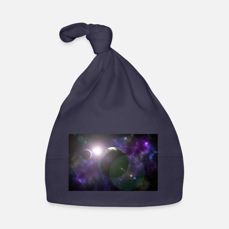 Lune et terre avec soleil - Bonnet bio Bébé - marine