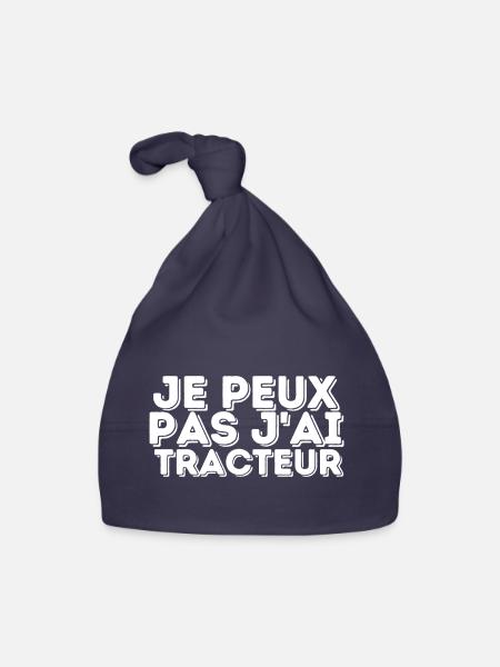 Je peux pas j'ai tracteur - texte - Bonnet bio Bébé - marine - Devant