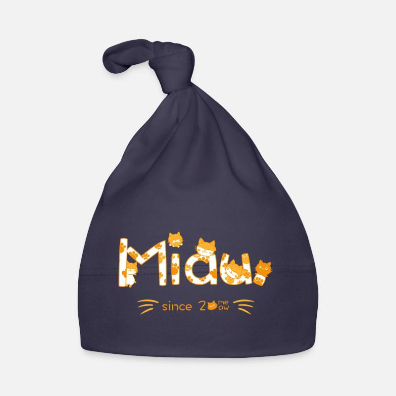 Lettrage miaou avec des chats - Bonnet bio Bébé - marine