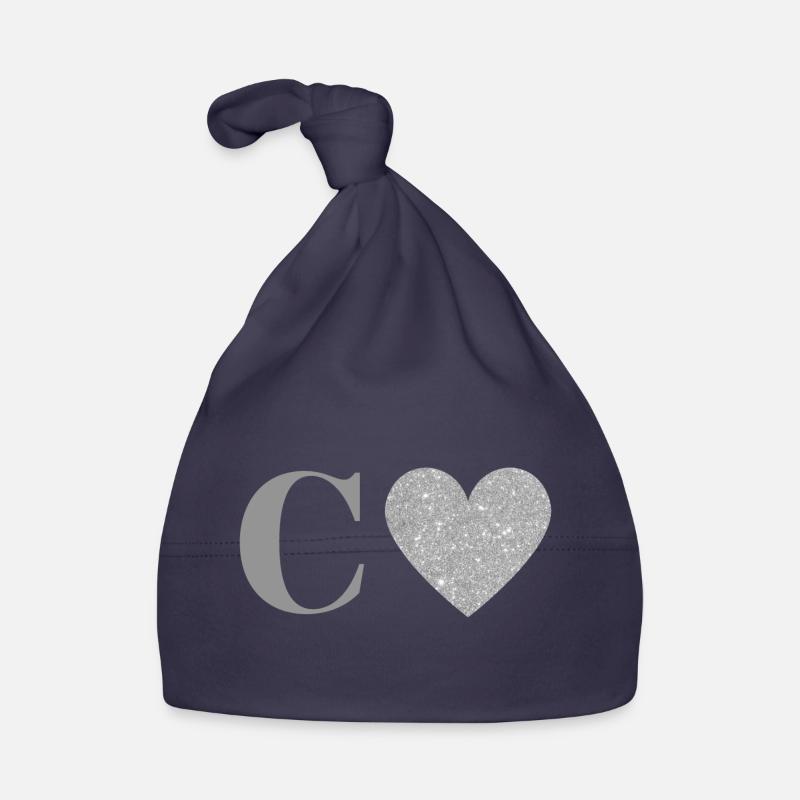 Letter c silver heart Organic Baby Cap